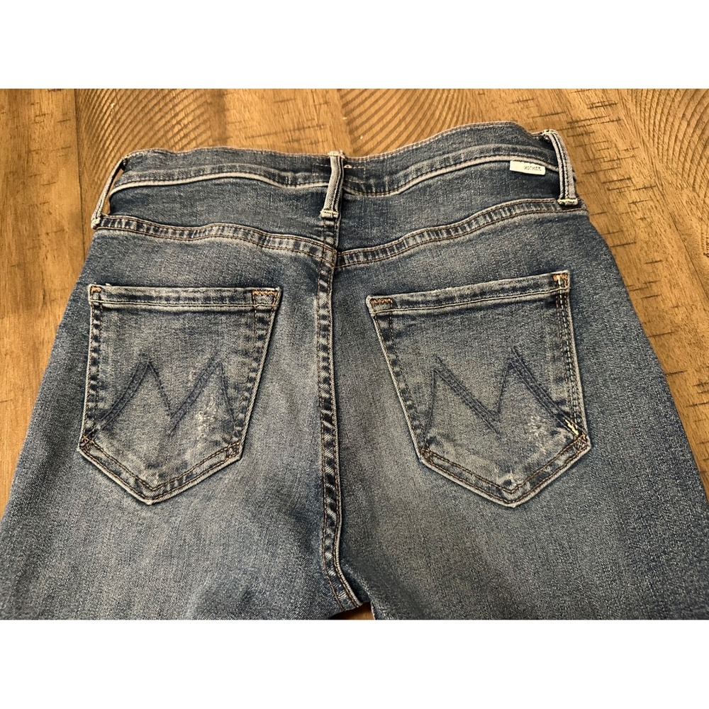 MOTHER Denim Distressed Ankle Skinny Jeans Raw Hem Size 25/26